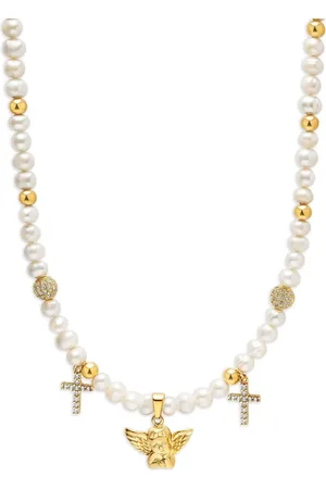 Nialaya Collar de perlas con dije de ángel