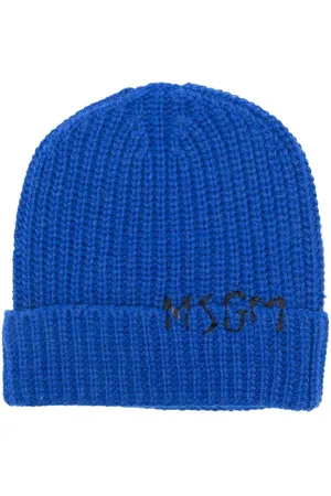 Msgm Gorro tejido de canalé con logo bordado