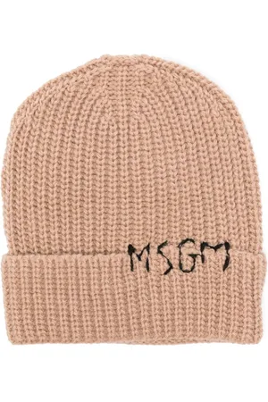 Msgm Gorro tejido de canalé con logo bordado