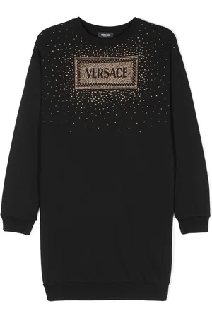 VERSACE Vestido estilo sudadera con logo de strass