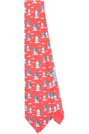 Hermès Corbata de seda con molinos de viento estampados 2000