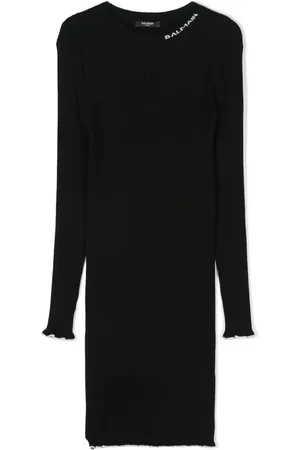 Balmain Vestido tejido de canalé con logo en jacquard