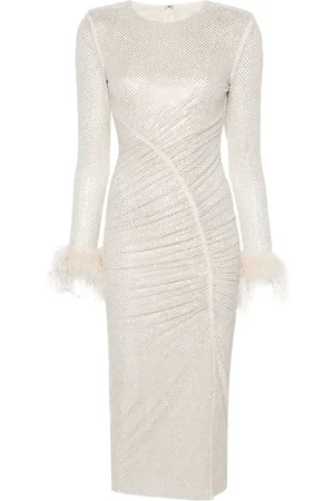 Self-Portrait Vestido midi con ribete de plumas
