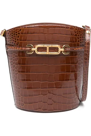 Tom Ford Bolsa bucket mediana con efecto de piel de cocodrilo