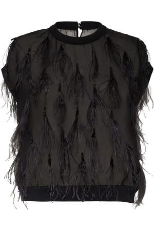 Brunello Cucinelli Blusa de seda con detalle de plumas