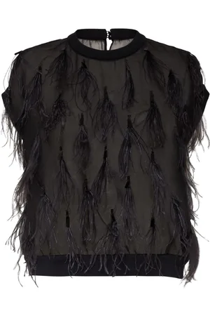 Brunello Cucinelli Blusa de seda con detalle de plumas