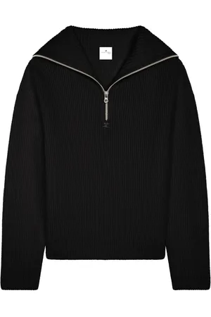 Courrèges Suéter tejido de canalé con capucha