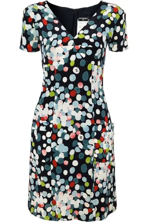 CHANEL Vestido corto de seda con motivo abstracto 1997