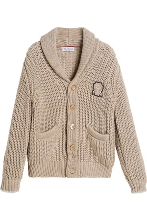 Brunello Cucinelli Cárdigan con cuello esmoquin y parche del logo