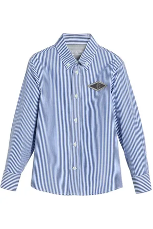 Brunello Cucinelli Camisa con parche del logo y motivo de rayas