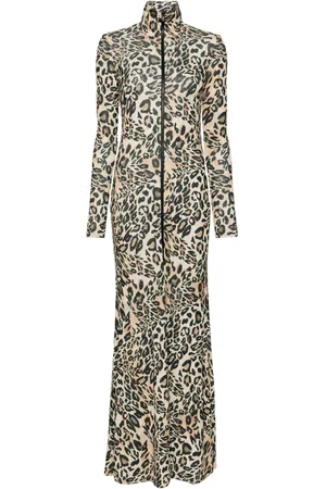 Nanushka Vestido largo con cierre y estampado de leopardo