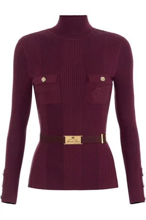 Elisabetta Franchi Suéter de canalé con cuello vuelto