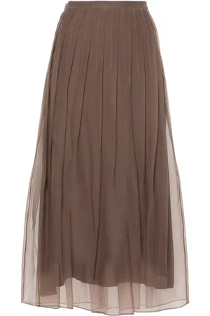 Brunello Cucinelli Falda de seda con diseño plisado