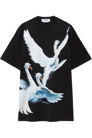 Msgm Vestido estilo playera con cisne estampado