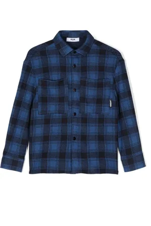 Msgm Camisa con motivo de cuadros tartán
