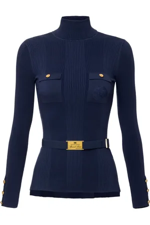 Elisabetta Franchi Suéter de canalé con cuello vuelto