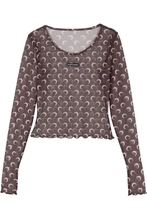 Marine Serre Top corto de malla con lunas estampadas