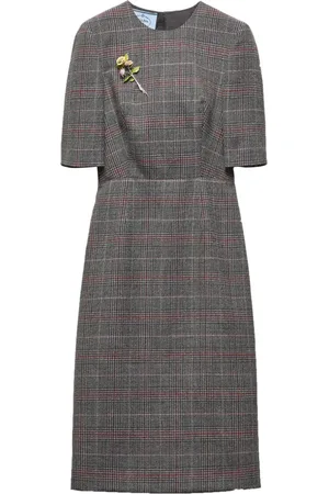 Prada Vestido midi con estampado de cuadros príncipe de Gales