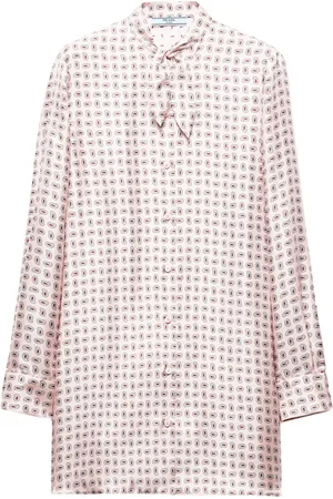 Prada Vestido corto de seda con estampado geométrico