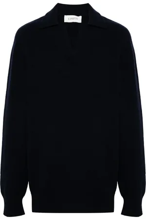 LANEUS Suéter tejido estilo playera tipo polo