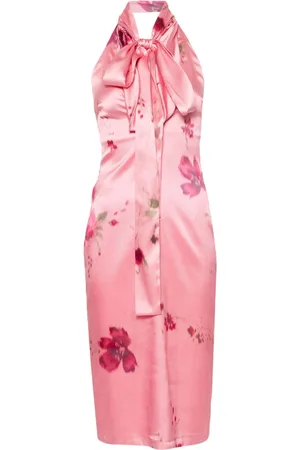 BLUMARINE Vestido midi con estampado floral y cuello halter