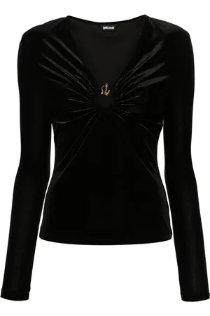 Roberto Cavalli Blusa de terciopelo con aplique de serpiente