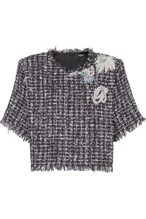 Balmain Playera de tweed con aplique