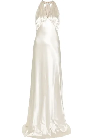 Saint Laurent Vestido largo con diseño satinado y cuello halter