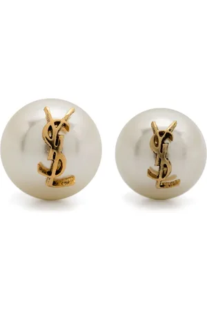 Saint Laurent Aretes con placa del logo y perla