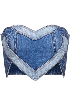 AREA Bandeau de mezclilla con diseño patchwork