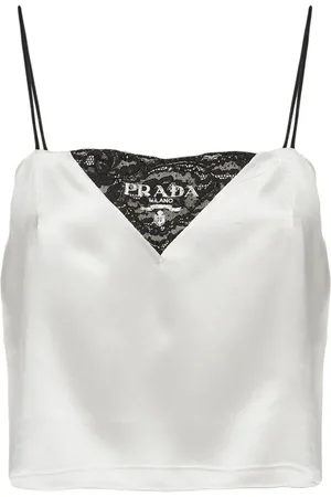 Prada Top corto de seda con detalle de encaje