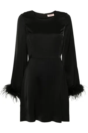 Twin-Set Vestido corto de satén con ribete de plumas