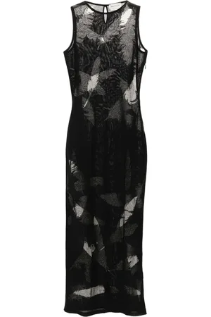 Alexander McQueen Vestido lápiz con plumas en intarsia