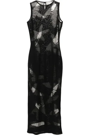 Alexander McQueen Vestido lápiz con plumas en intarsia