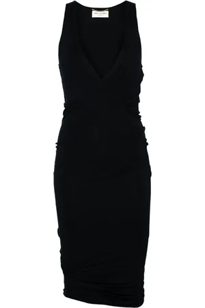 Saint Laurent Vestido corto fruncido con cuello en V