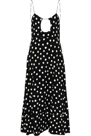 Saint Laurent Vestido midi con estampado de lunares
