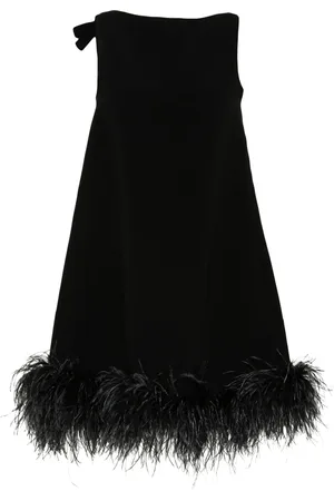VALENTINO GARAVANI Vestido midi con ribete de plumas