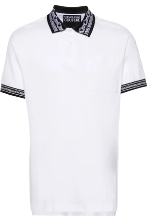 VERSACE Playera tipo polo de piqué con ribete en contraste