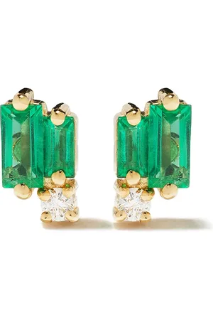 Suzanne Kalan Aretes Fireworks en oro amarillo de 18kt con diamante y esmeralda
