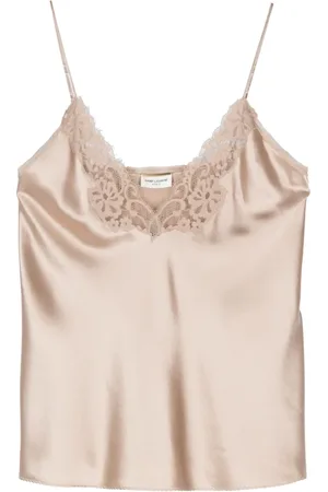 Saint Laurent Top sin mangas con ribete de encaje