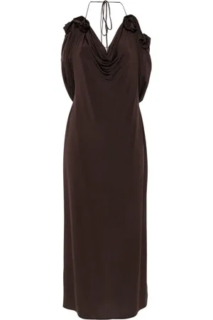 MAGDA BUTRYM Vestido midi con diseño drapeado y cuello desbocado