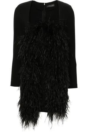 LOULOU Vestido corto con ribete de plumas