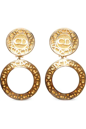 Dior Aretes bañados en oro con logo CD