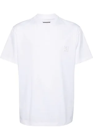 WOOYOUNGMI Playera metalizada con estampado gráfico