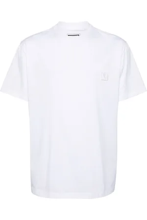 WOOYOUNGMI Playera metalizada con estampado gráfico