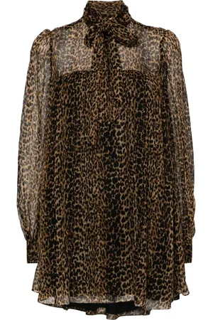 Saint Laurent Vestido corto con estampado de leopardo
