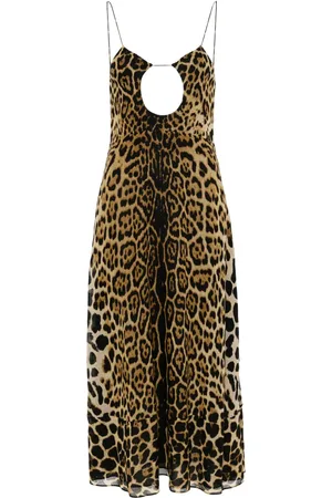 Saint Laurent Vestido midi con estampado de leopardo