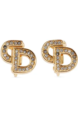 Dior Aretes de clip con logo CD y detalles de strass