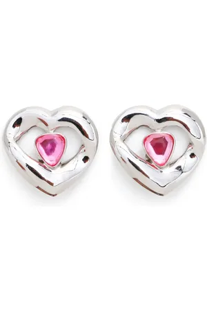 Saint Laurent Aretes de clip en forma de corazón con strass