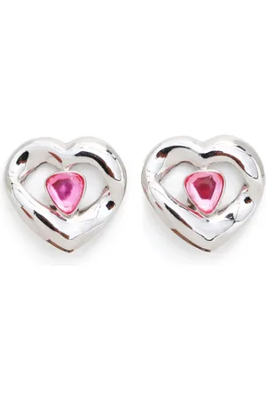 Saint Laurent Aretes de clip en forma de corazón con strass